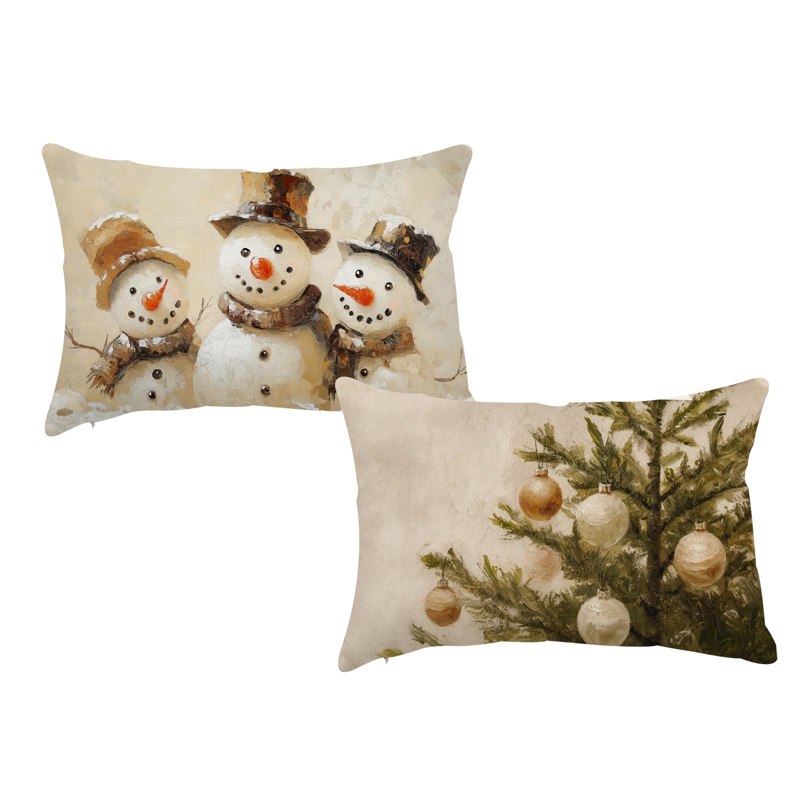 HJZLB Christmas Pillow Covers 12x20 Inch Set of 2 Snowman Tree Ornaments Holiday Lumbar Cushion Cases for Sofa