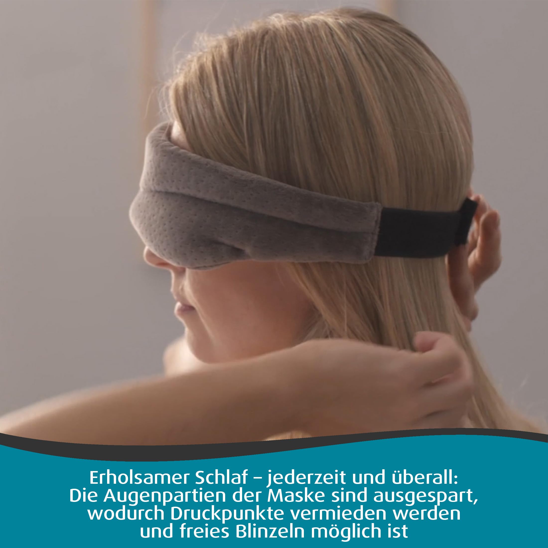 TEMPUR Schlafmaske für Damen und Herren, blickdichte verstellbare Schlafbrille für tiefe Entspannung, Grau