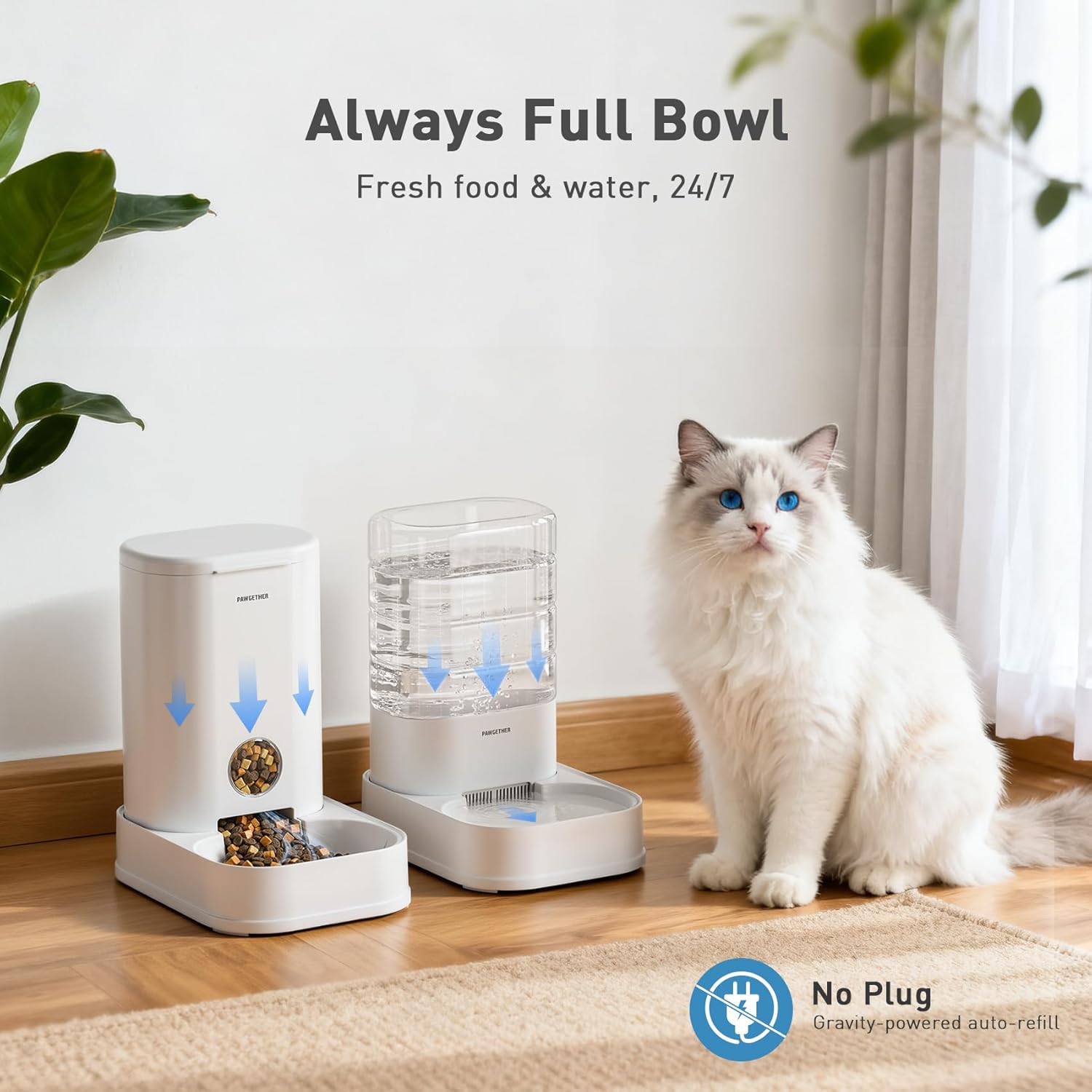 PAWGETHER® 2 Pack Gravity Cat Feeder and Water Dispenser 1 Gallon/3.5L Automatic Cat Feeder and Waterer Dog Water Bowl Dispenser Pet Food Dispenser Puppy Kitten Rabbits