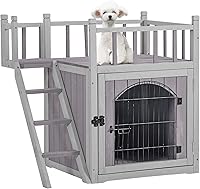 Aivituvin 2-Story Wooden Cat House with Stairs & Balcony - Indoor Outdoor Feral Cat Shelter for Small Dogs & Cats