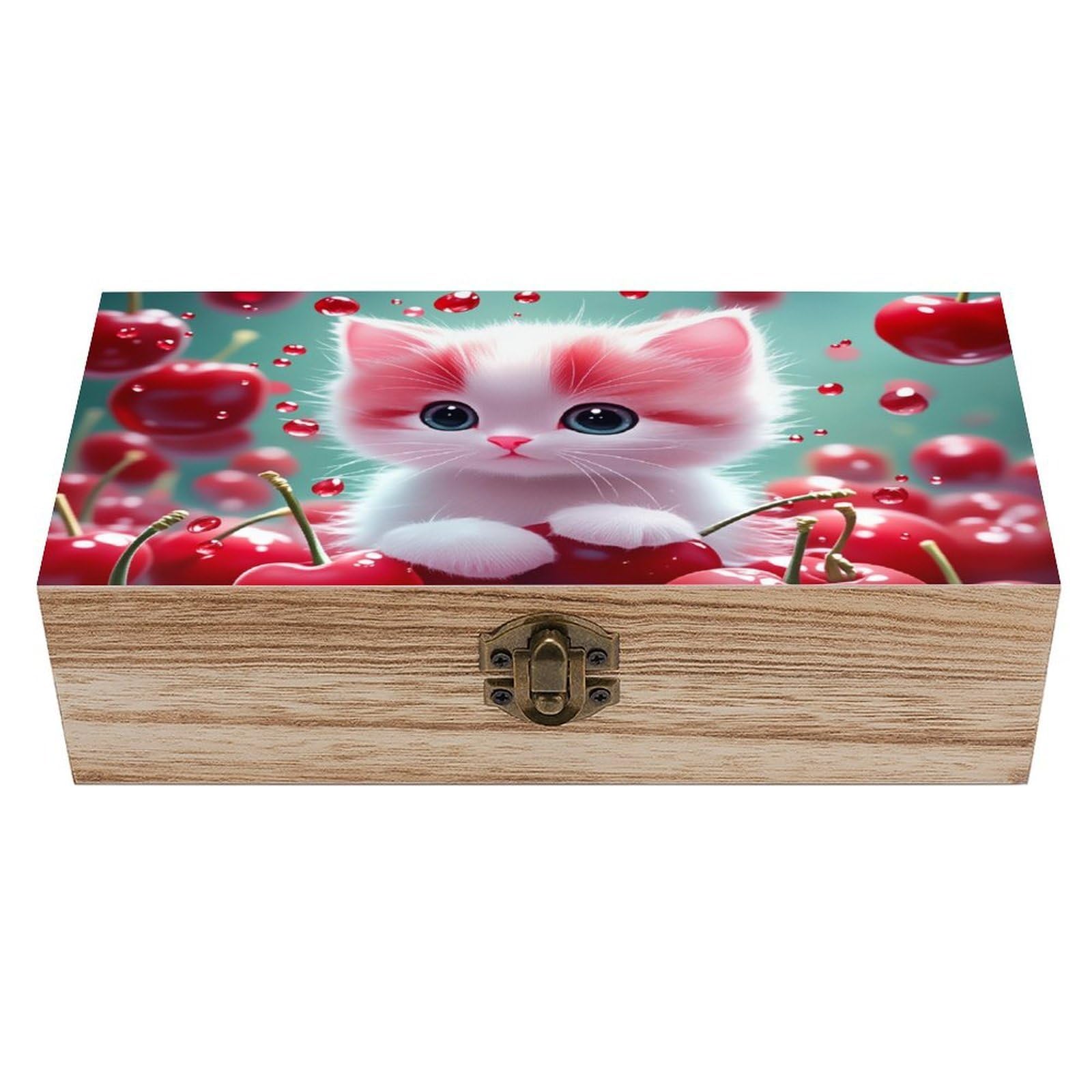 asbwuo Cute Kitten Vintage Wooden Keepsake Box