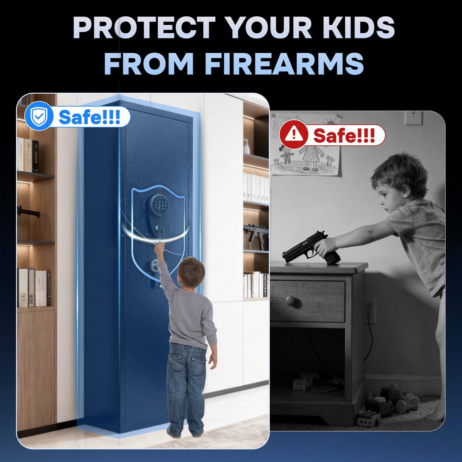 [No Assembly Required] 6-10 Firearms Gun Safe for Rifles and Pistols, Biometric Gun Safe Rifle with Adjustable Shelves, Heavy Duty Rifle Safes for Home for Home Rifle Pistol Valuables Storage