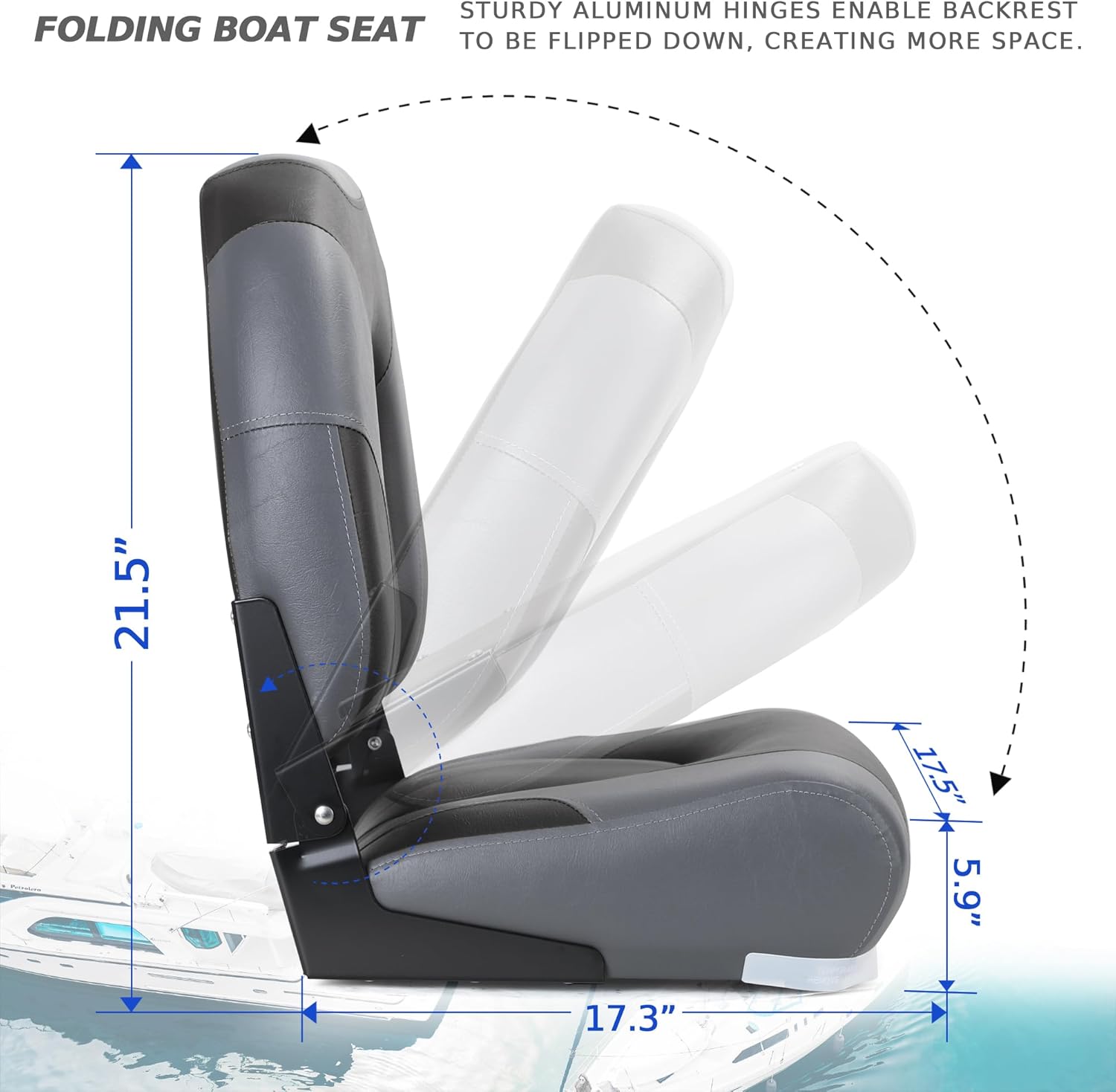 Deluxe Marine High Back Folding Boat Seats 2 Pack, Waterproof Fishing Boat Captain Chairs, 4 Mounting Screws Included