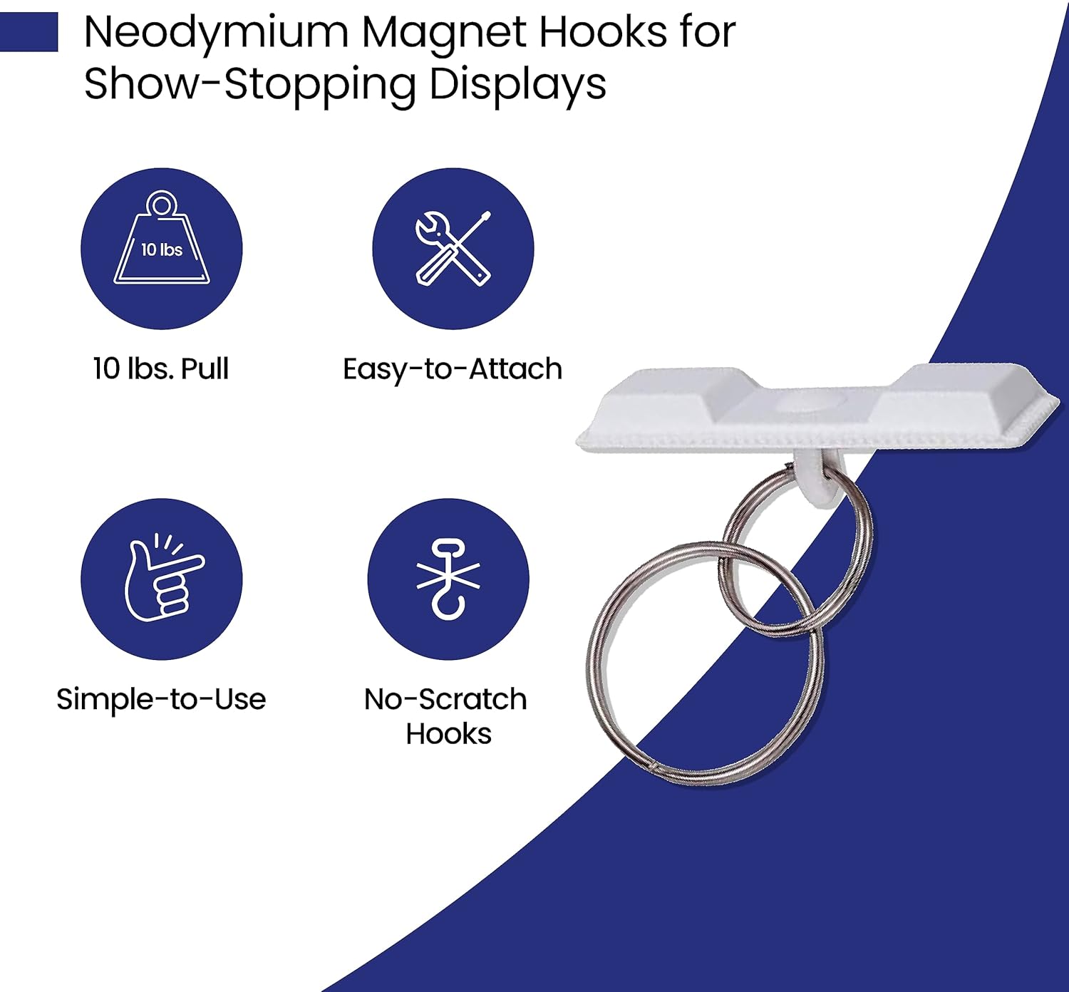 Super ClikMagnet Ceiling Hooks - Strong Magnets to Hang Displays, Signs, Decor and More - Magnets with 10 lbs. Pull - Pack of 10, White
