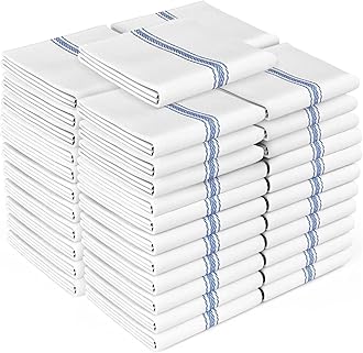 Zeppoli Classic Kitchen Towels - 45 Pack 100% Natural Cotton Towel Set, Reusable Wash Cloths, Absorbent Dish Towels, Machine Washable Hand Towels, Kitchen Essentials -14” by 25”, Blue Striped