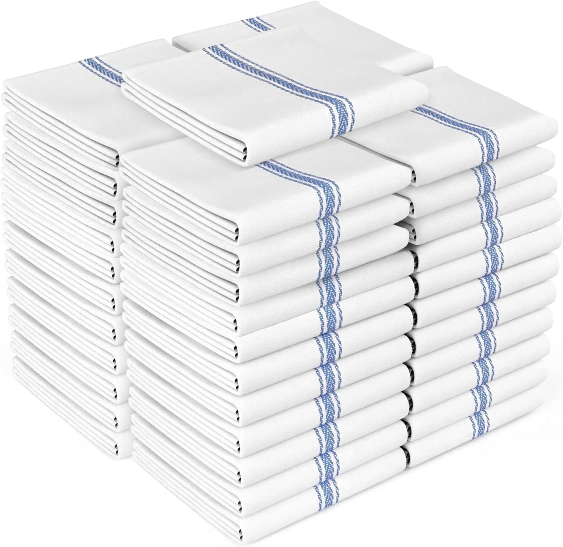 Zeppoli Classic Kitchen Towels - 45 Pack 100% Natural Cotton Towel Set, Reusable Wash Cloths, Absorbent Dish Towels, Machine Washable Hand Towels, Kitchen Essentials -14” by 25”, Blue Striped