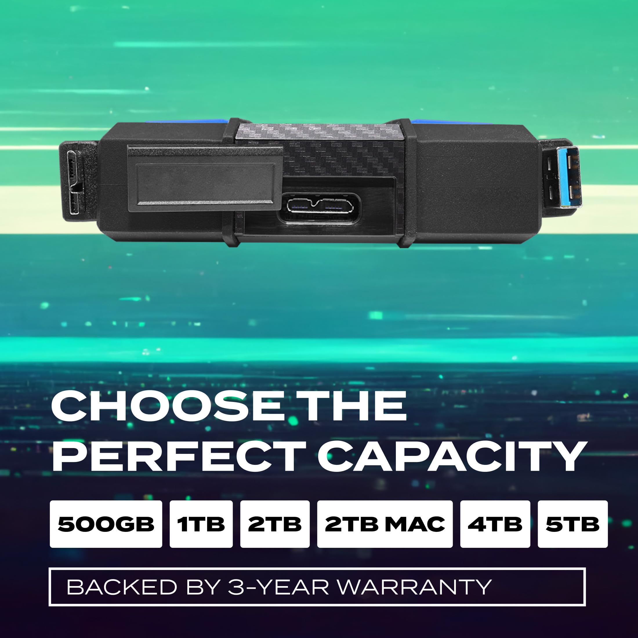 ADATA HD710 Pro - 2 TB External Hard Drive - Shockproof, Waterproof & Dustproof - Durable Storage - For Gamers, Students & Professionals - Mac, PC & Linux Compatible - Black - AHD710P-2TU31-CBK - 4