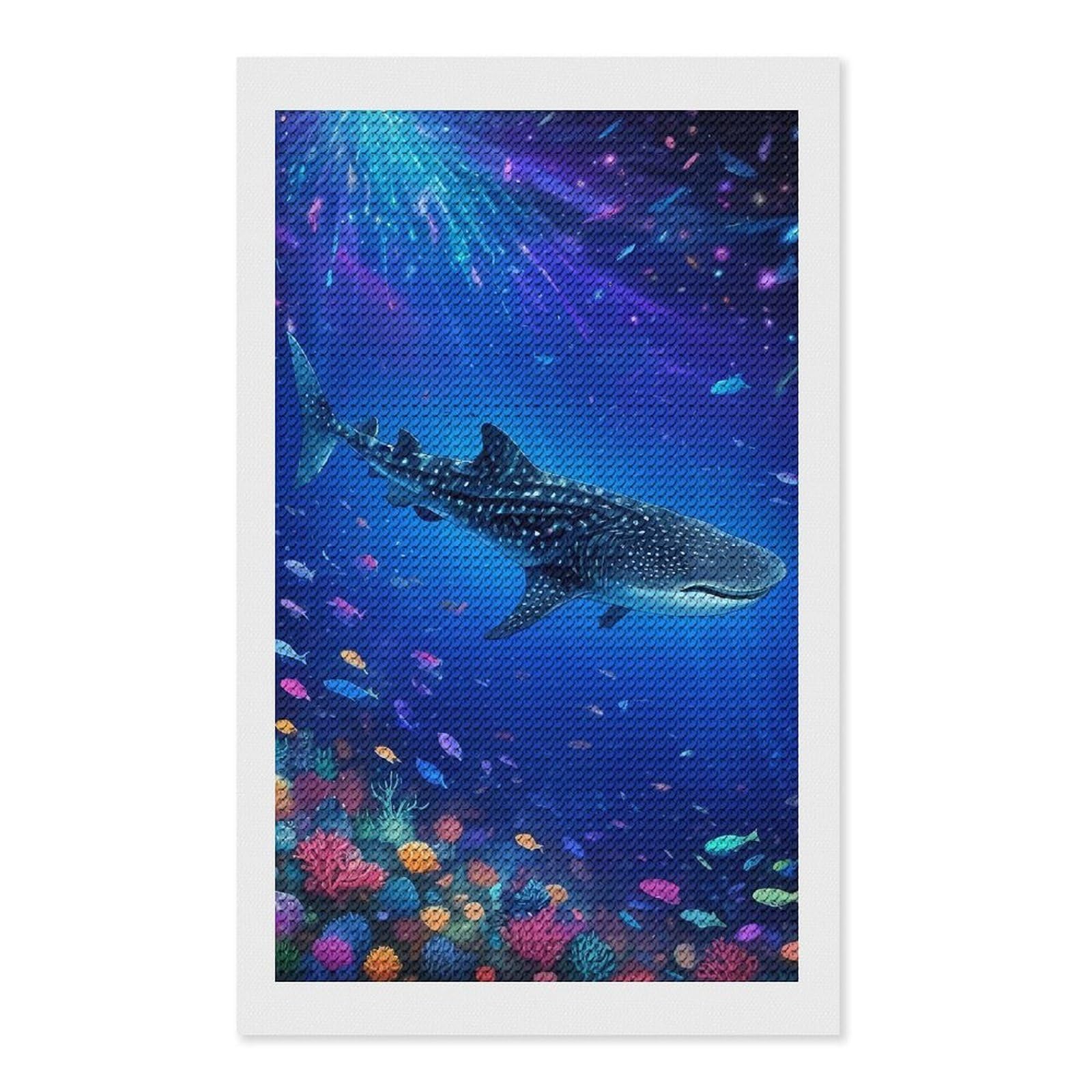 Junmoney Whale Shark Underwater(3) Diamond Painting Set 12"x20", for Adults, Decorate Your Room, Thoughtful Handmade Gift, Boho Decor, with Tool Kit