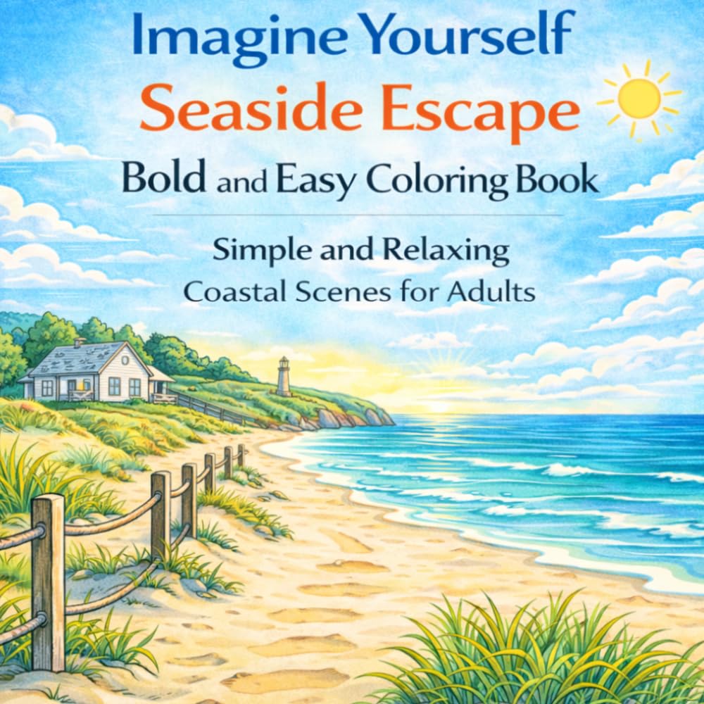 Imagine Yourself Seaside Escape Bold and Easy Coloring Book: Simple and Relaxing Coastal Scenes for Adults (Imagine Yourself Coloring Series)