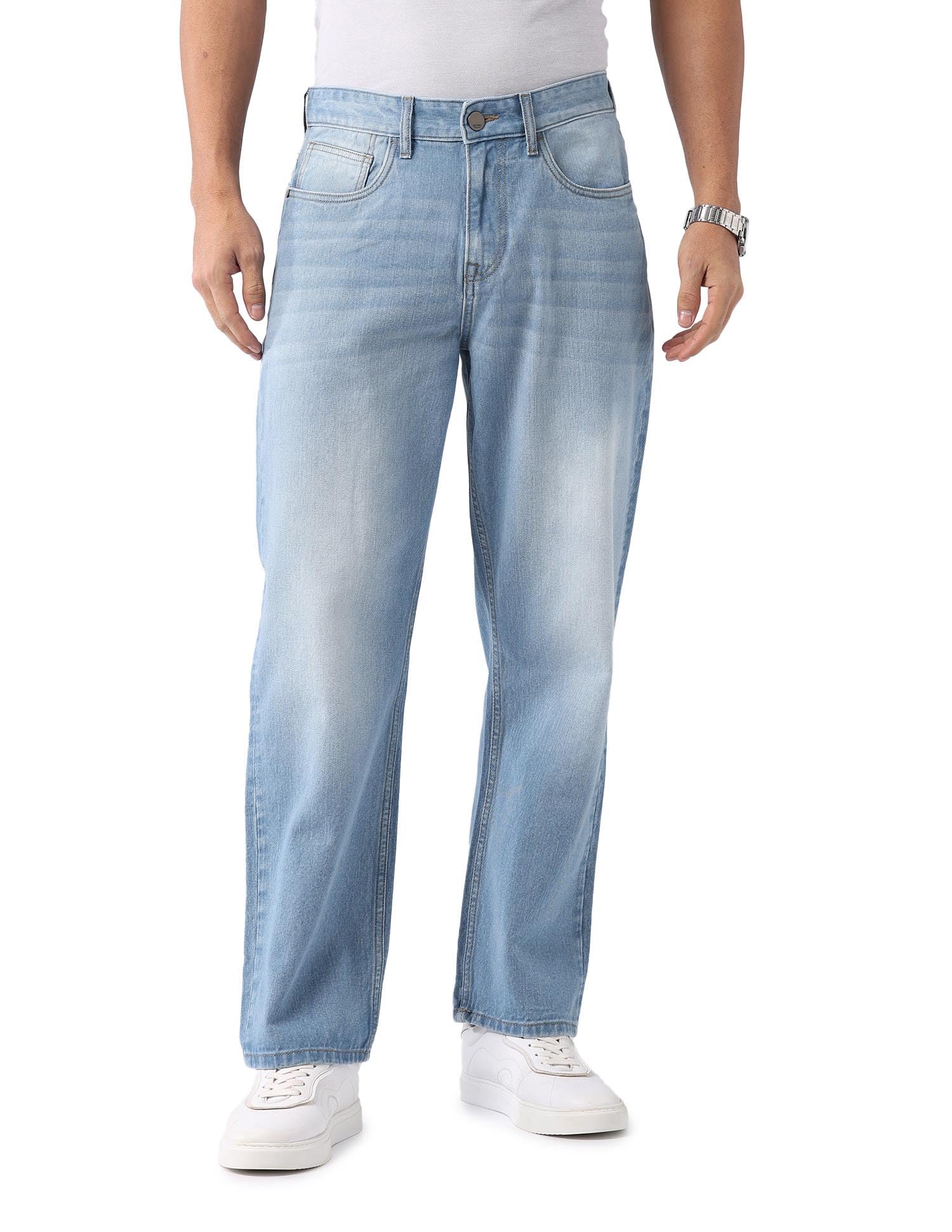 Buy AD by Arvind Indigo Baggy Fit Mid Rise Jeans Blue - Image 1