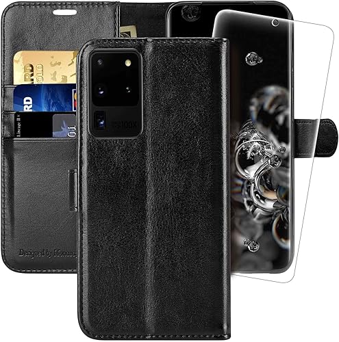 MONASAY Funda tipo cartera compatible con Galaxy S20 Ultra 5G de 6.9 pulgadas, protector de pantalla incluido, funda de piel con tarjetero y