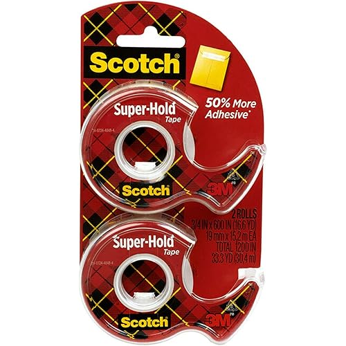 Scotch Super-Hold Tape, 2 Rolls, Transparent Finish, 50% More Adhesive, Trusted Favorite, 3/4 x 600 Inches, Dispensered (198DM-2)