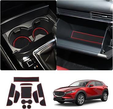 2020 2021 2022 2023 2025 M azda CX-30 Center Console Liners Mats Cup Holder Inserts Mats Non-Slip 2025 M azda CX30 Anti-dust Door Pocket Liners Mat 2025 CX30 Accessories 10 PCS Red