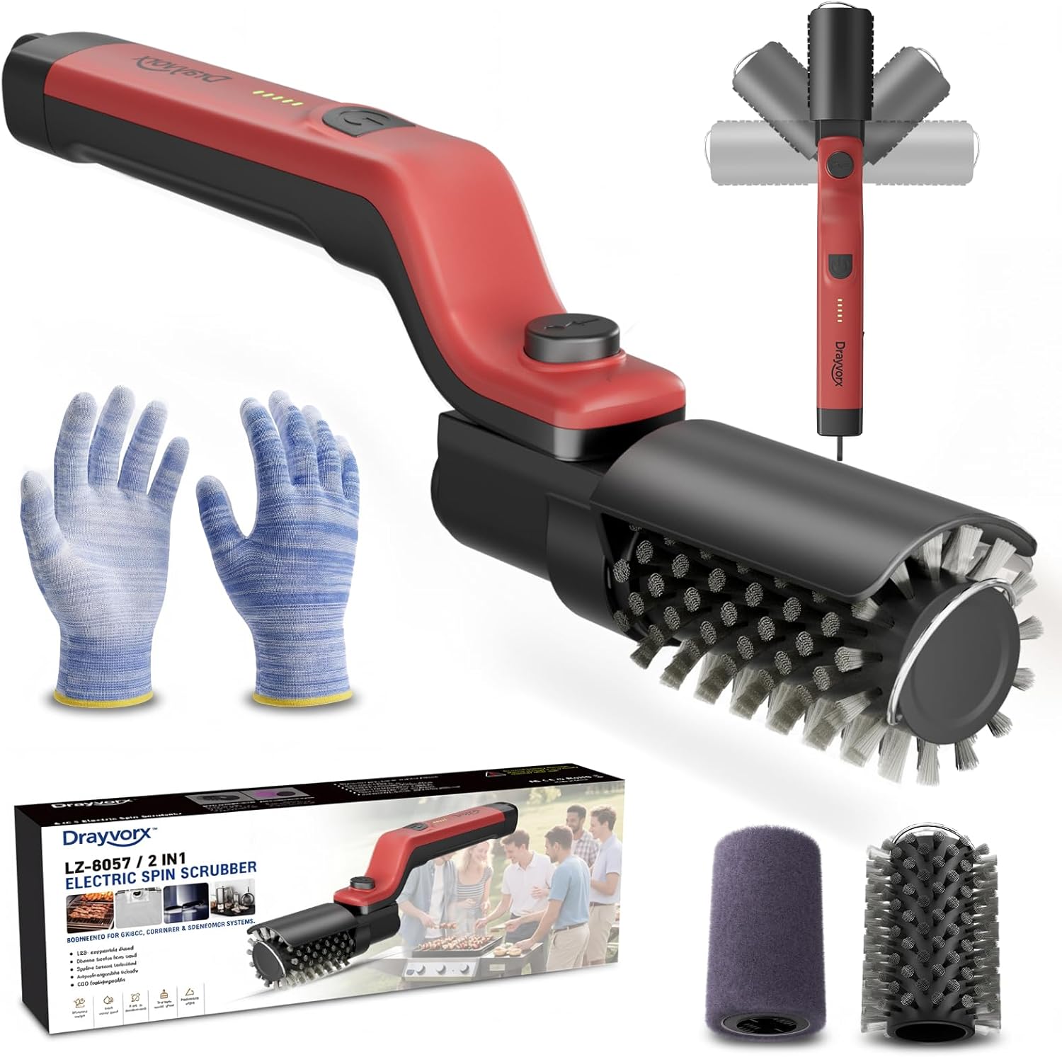 Electric Grill Brush, High Torque Grill Brush with 3-Speed Modes, 20kg Max Torque BBQ Cleaner Safe for Porcelain Cast Iron Stainless Steel, Reinforced Steel Bristles, Type-C Rechargeable