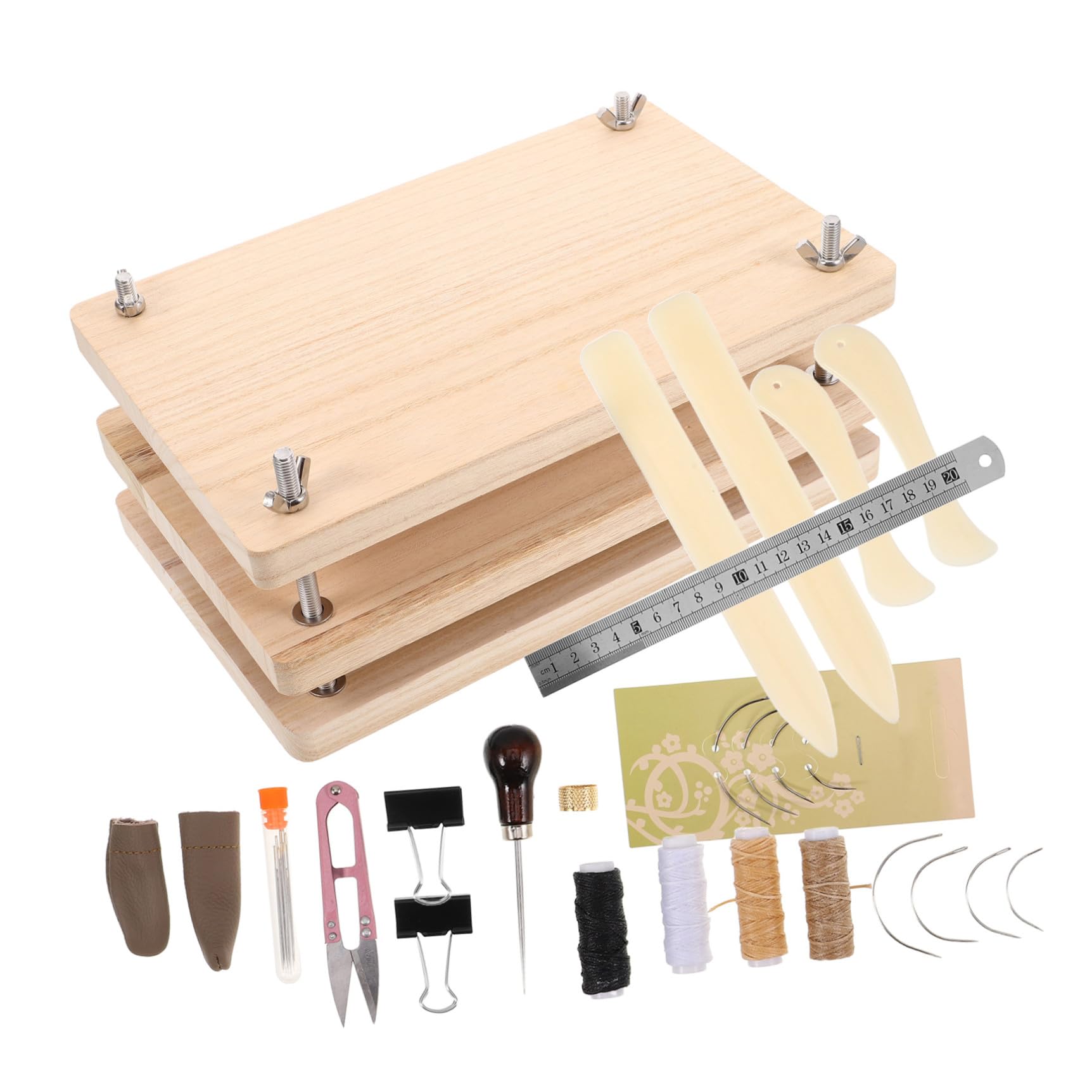 SEWACC 1 Juego Kit de Encuadernación de Libros para Principiantes Prensa de Madera Multifuncional Herramientas de Bricolaje para Restauración de Libros Antiguos Incluye de de