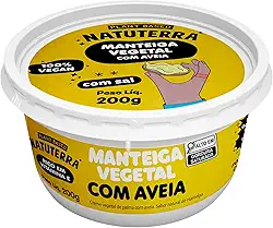 Manteiga Vegana de Aveia Natuterra 200g. Sem lactose, livre de nuts, plant-based. Cremosa, ideal para espalhar, refogar e cozinhar. Textura perfeita e saborosa.