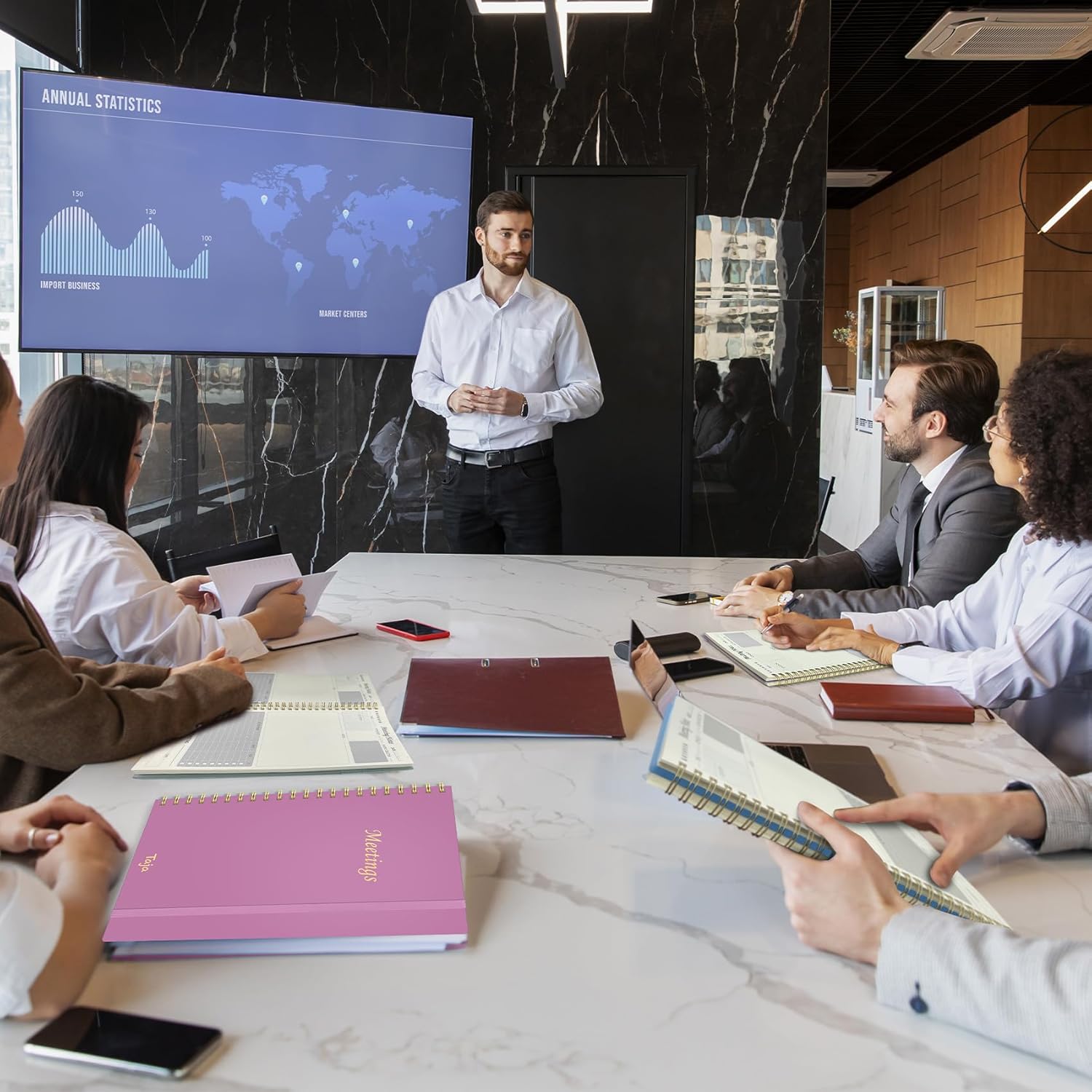 Meeting Notebook for Work Organization - Work Planner Notebook with Action Items, Agenda Planner for Note Taking, 160 Pages (6.9" X 9.9") Project Organizer for Men & Women - Purple - Image 7