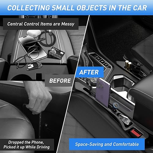 Miniatura 3 de Paquete de 2 rellenos de huecos para asiento de automóvil, se inserta entre los asientos, consola con organizador, soporte para teléfono mejorado,