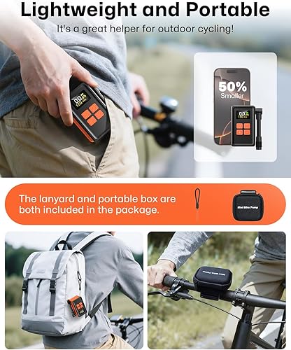 Miniatura 2 de MCY Bomba de bicicleta portátil y mini con calibre, bomba eléctrica de inflado rápido de 25 segundos con 150 PSI, bomba de bicicleta con Presta,