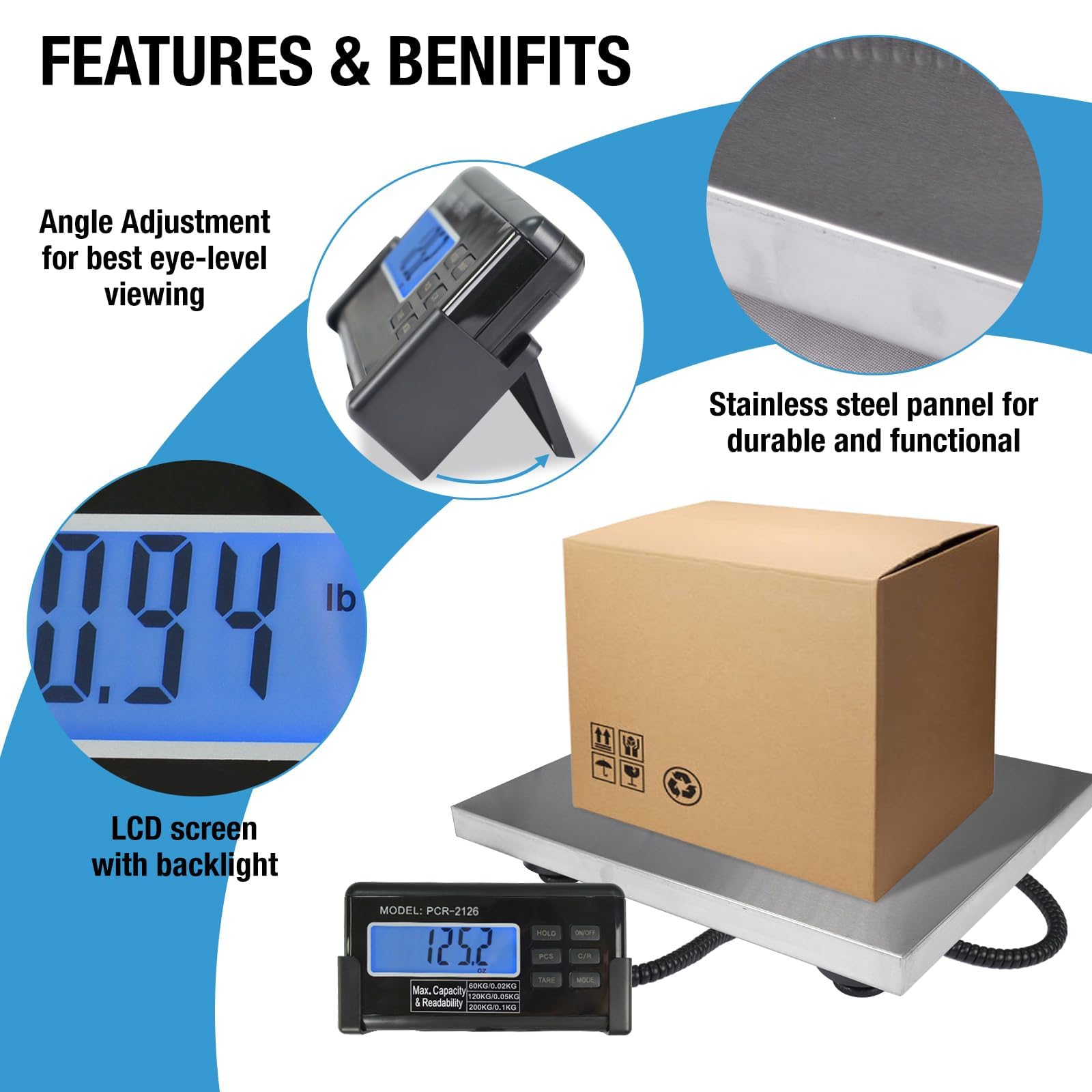 Large 440lbs Shipping Scale 15X 12 Platform Heavy Duty Stainless Steel Platform for Postal Industrial Floor Business Office — view 3
