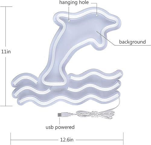 Miniatura 2 de Letrero de neón grande de delfín, luz LED de neón de delfín, luz nocturna alimentada por USB para niños, sala de estar, oficina, bar, restaurante,