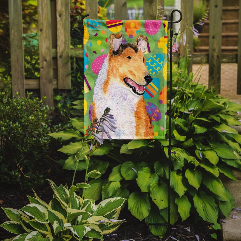 Caroline's Treasures SS4815GF Collie Smooth Easter Eggtravaganza Garden Flag Mailbox Flag Decorative Yard Flag Banner Outside Patio Artwork Yard Flower Beds, Garden Size, Multicolor