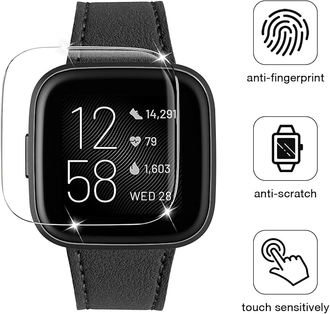 Correa de Cuero para Fitbit Versa, Hebilla Negra miniatura 3
