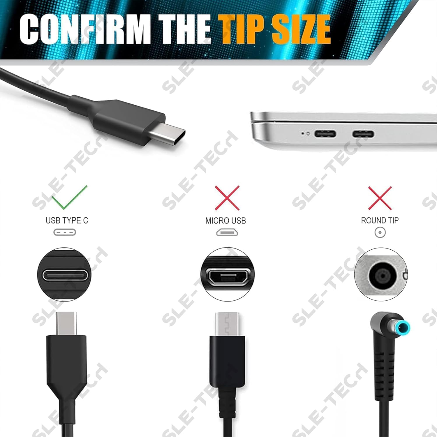 SLE-TECH Universal 45W Chromebook Laptop Charger USB Type C Compatible with HP Chromebook Dell Lenovo Acer Asus Google Series Type C Fast Charging Power Cord (Pack of 2)