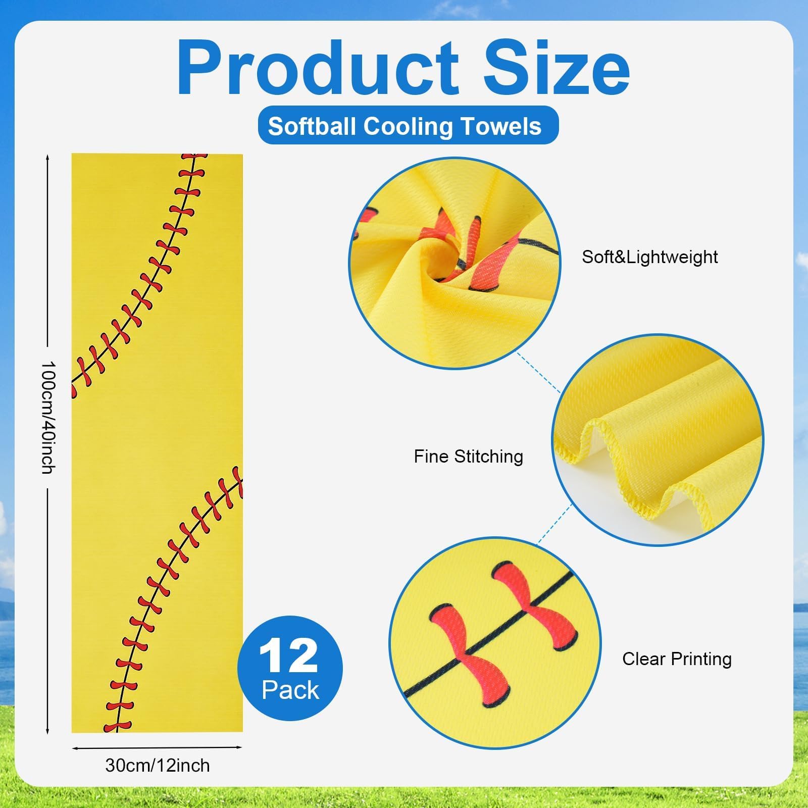 24-teiliges Softball-Team-Geschenk-Set, enthält 12 Softball-Kühltücher und 12 tragbare Ventilatoren, 101,6 x 30,5 cm, Workout-Sport-Handtücher, Mini-Handventilator für Sport-Partygeschenke
