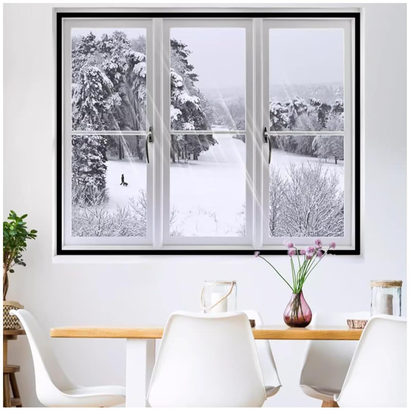 Fenster Isolierfolie 185x200cm Schwarz Thermo Isolier-Schutz-Vorhang,Winter-Fenster-Isolierset,Außen & Innen Kälteschutz Wärmeisolierung Fensterfolie
