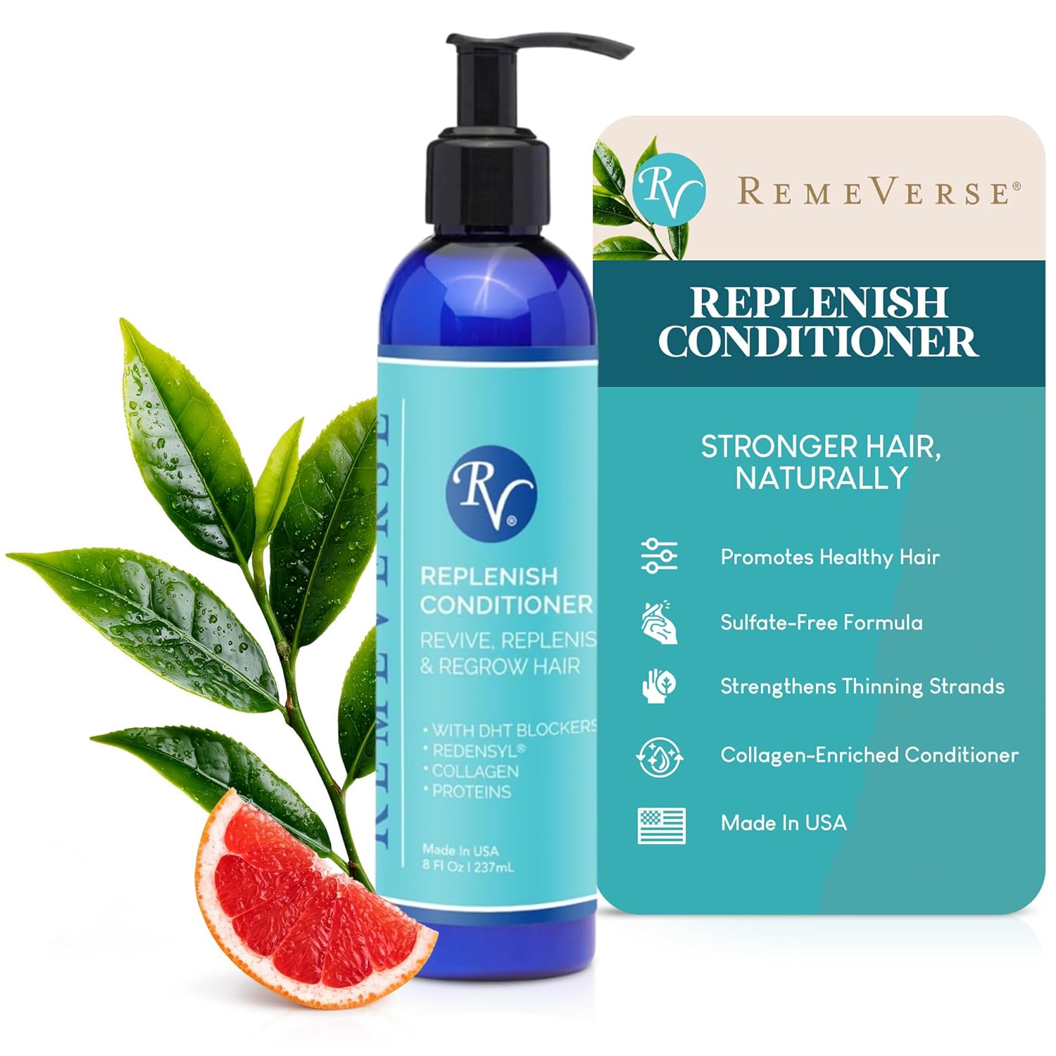 RemeVerse Replenishing Conditioner- Hydrates and Fortifies Follicle Strand with Redensyl, Infused with Biotin for Thinning Hair and Protein for Smooth Follicle Strand -Natural Scent Conditioner 8Fl Oz
