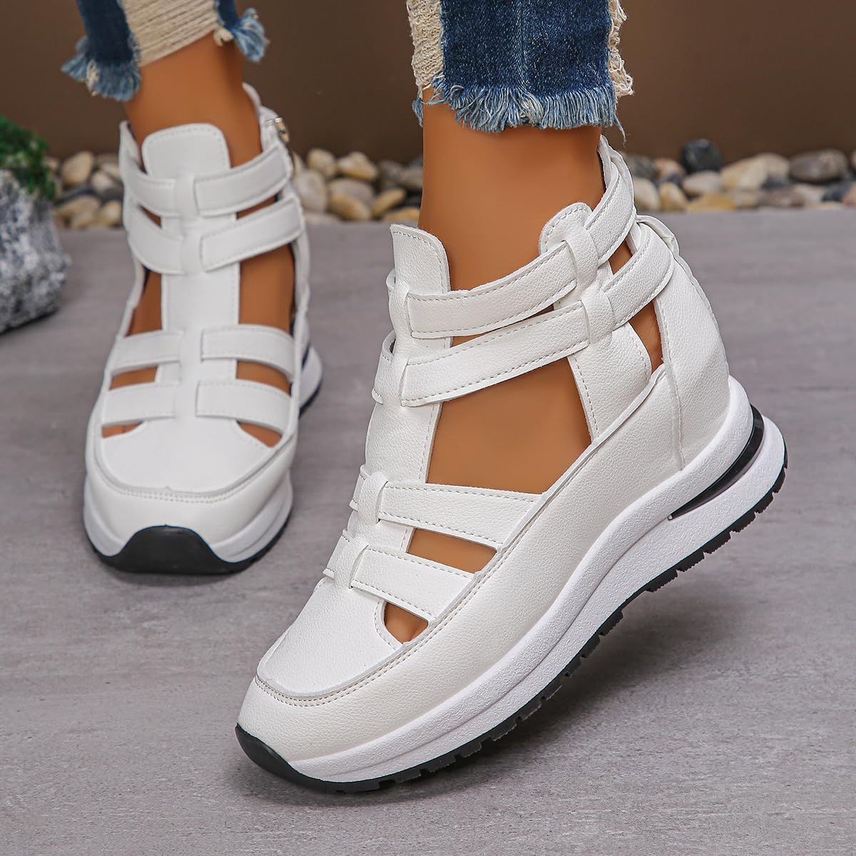 Sandalias para mujer, transpirables, sandalias de tacón para mujer, sandalias de punta cerrada, sandalias romanas de gladiador de verano