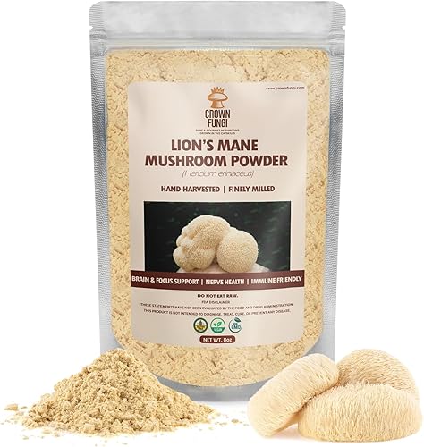 Lions Mane - Polvo de hongo de melena de león de 8 onzas, polvo orgánico para cerebro, enfoque y memoria, fórmula de alta potencia para apoyar la