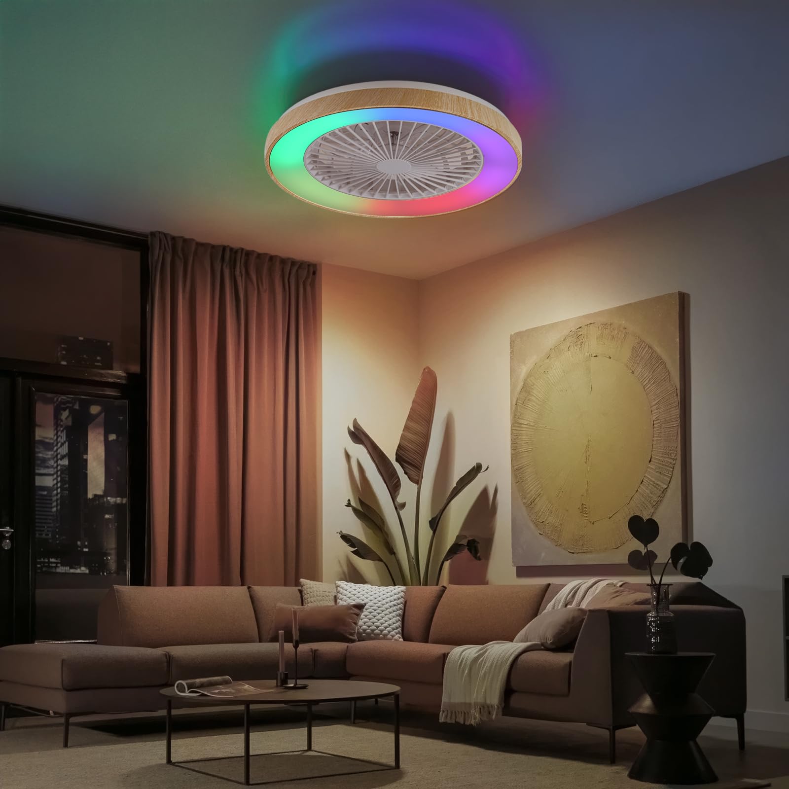 Deckenventilator mit Beleuchtung für Schlafzimmer, Ø48cm, Leise DC Motor 20W, Fernbedienung, 6-Gang, Moderne LED 40W Deckenleuchte mit Ventilator, RGB, Dimmbar, 3000K-6000K, Sommer Winterbetrieb