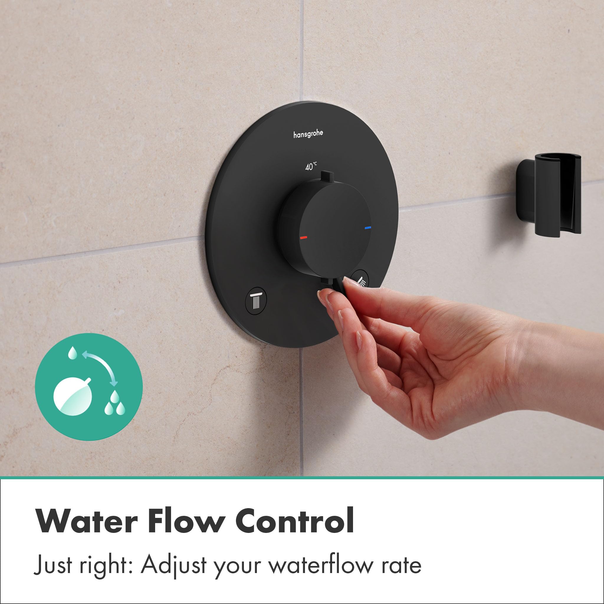 hansgrohe Ecostat Comfort S - Duschthermostat Unterputz, Duscharmatur mit Sicherheitssperre (SafetyStop) bei 40° C, Thermostat für die Dusche, Mischbatterie für 2 Verbraucher, Mattschwarz, 33715670