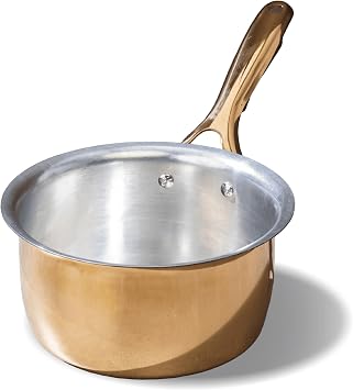 PTAL 1.8L 100% Pure Brass Saucepan with Insulated Handle | Tin Coated Naturally Non-Stick Tea Pan | Retains 90% Nutrients | Teflon & PTFE Free | Handcrafted Brass Patili for Healthy Indian Cooking