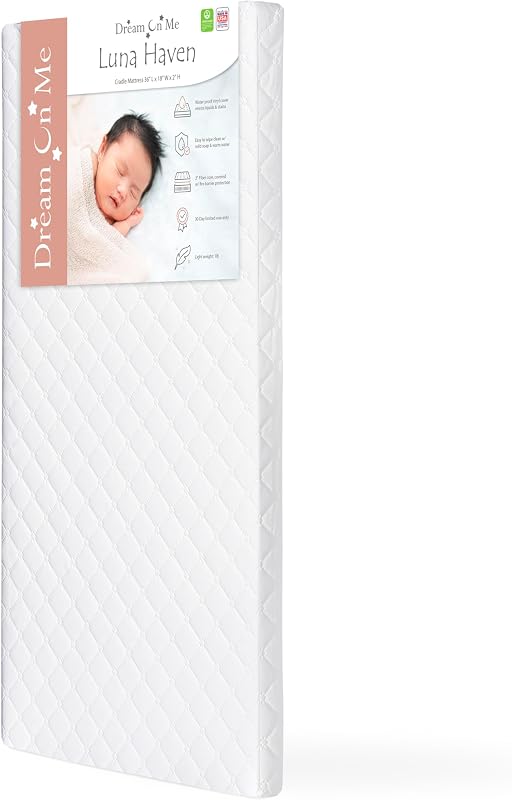 Luna Haven 2" Cradle Mattress – Lightweight Firm Polyester Fiber Core, Waterproof & Easy-Clean, Stain & Odor Resistant, Greenguard Gold and BSA Certified (36" L x 18" W x 2" H)