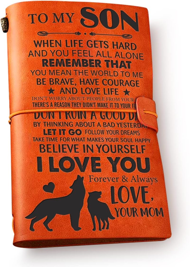 NGAEAK Son Gifts Leather Journal Notebook from Mom - to My Son I Love You Engraved Vintage Leather Travel Journal Motivational Embossed Writing Journal Gift for Graduation Birthday Christmas