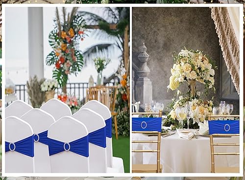 Miniatura 4 de Paquete de 50 bandas elásticas de elastano color salvia para sillas, con moños, hebillas deslizantes para decoración de boda, recepción, banquete,