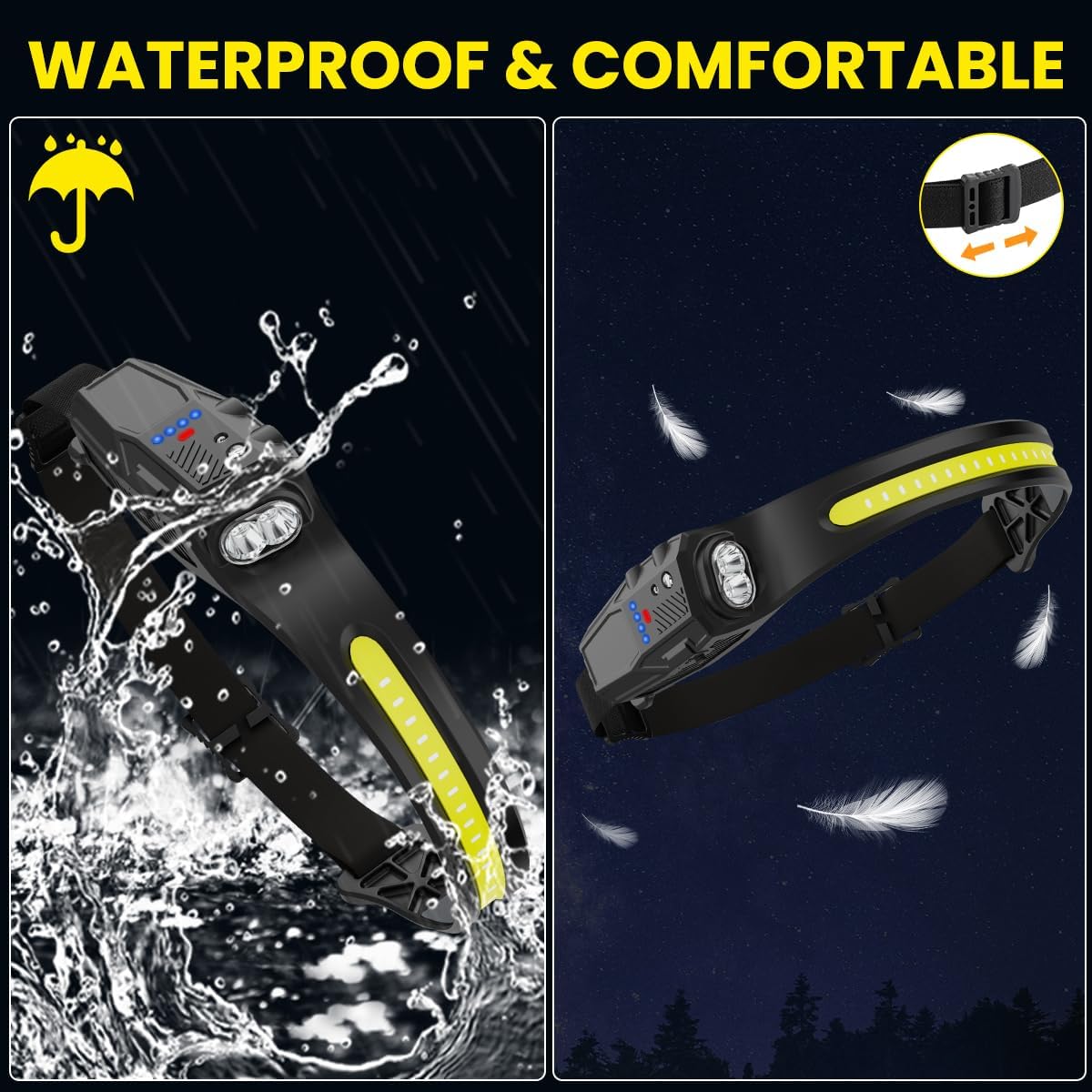 Headlamp Rechargeable 3Pack, 230° Wide Beam LED Headlamp, 7Mode Headlamps for Adults, Head Lamp with Motion Sensor, Red Light Head Lamps LED Rechargeable, Head Lights for Forehead Running Camping - Image 5