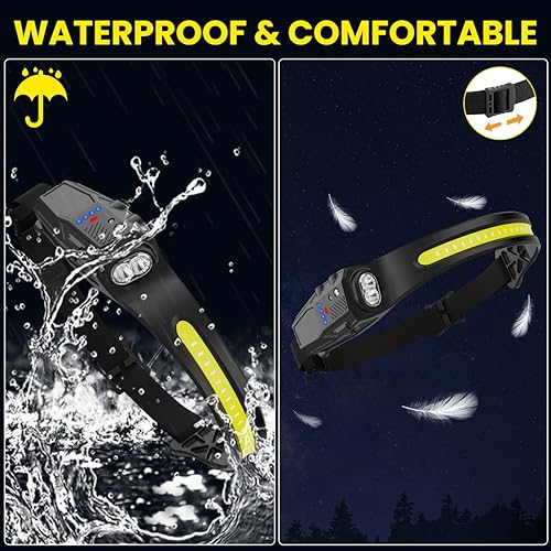 Miniatura 5 de Paquete de 3 faros delanteros recargables, faros LED de haz ancho de 230, faros delanteros de 7 modos para adultos, lámpara de cabeza con sensor de