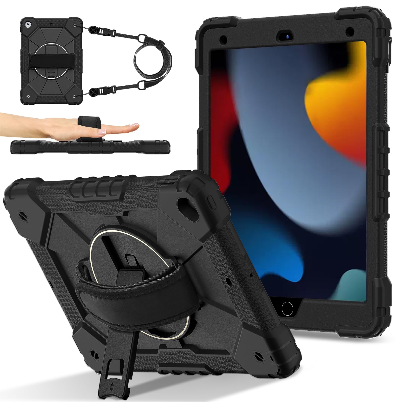 Coque iPad 10.2 pour 9e 8e 7e génération antichoc noire avec support - 8