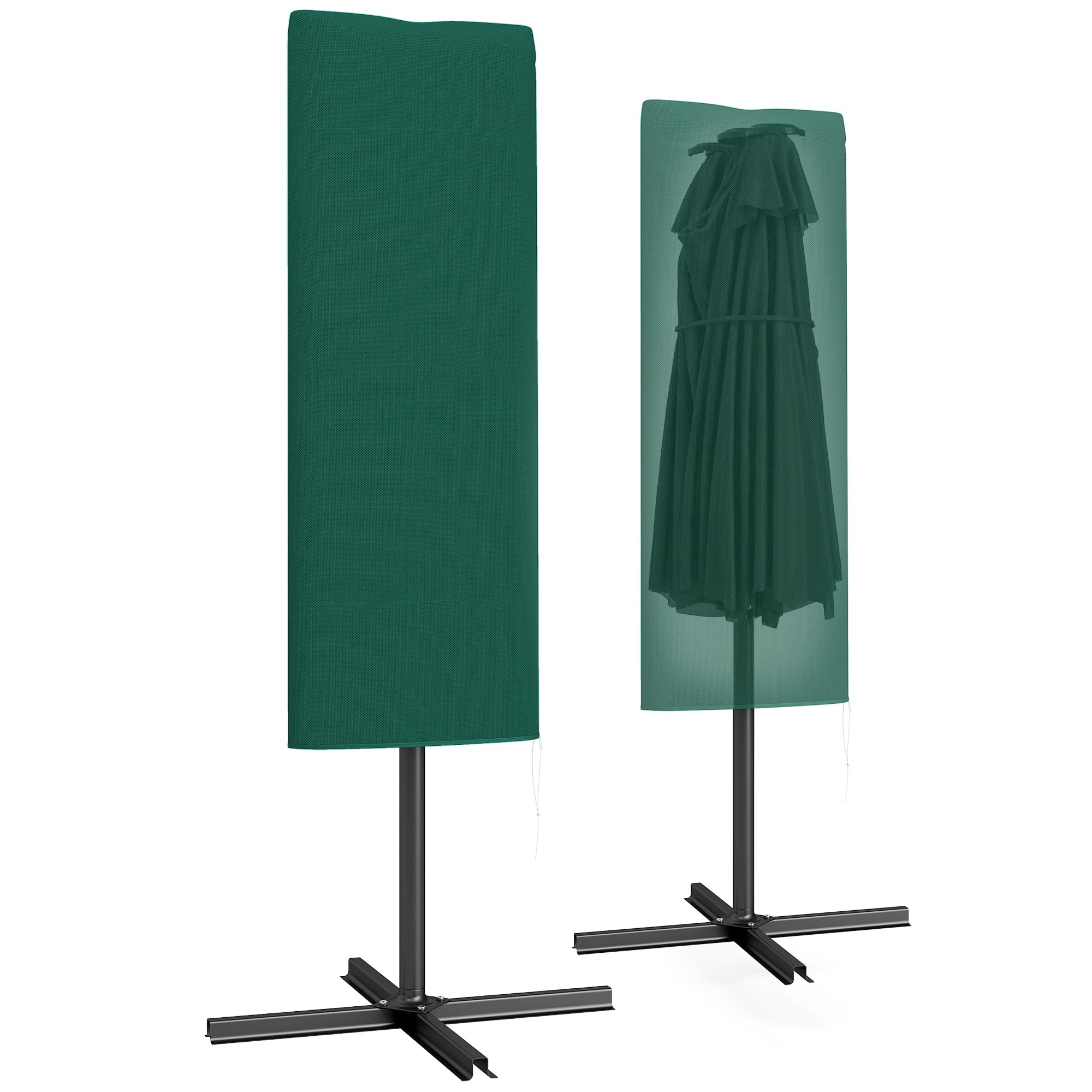 Outsunny Garden Parasol Cover, Outdoor Patio Umbrella Protector Weatherproof Garden Patio with Rod, Zipper for 2-4m Parasol, Φ60 x 160cm, Dark Green