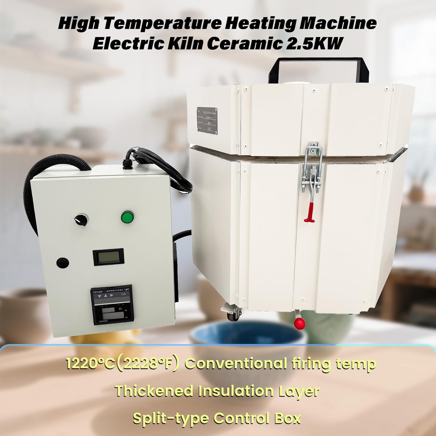 220V Ceramic Kiln, 1280℃(2336°F) Maximum Firing Temp, 2500W Pottery Firing Furnace for Homes, Classrooms, Art Studio