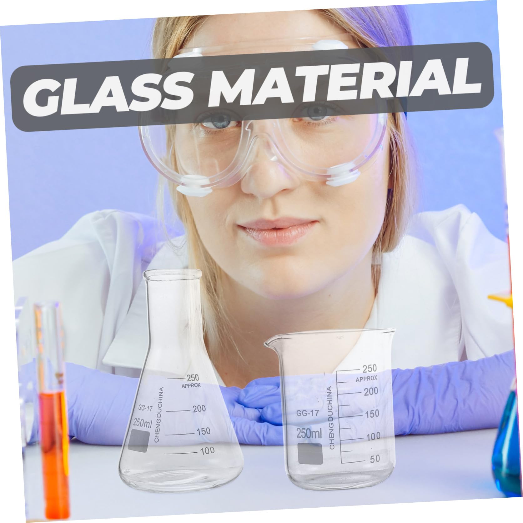 COLLBATH 9pezzi Vetreria Da Laboratorio in Vetro Spesso Becher Cilindro Graduato e Flacone Conico Con Scala Chiara Resistente Temperature Alte Per Esperimenti Precisi