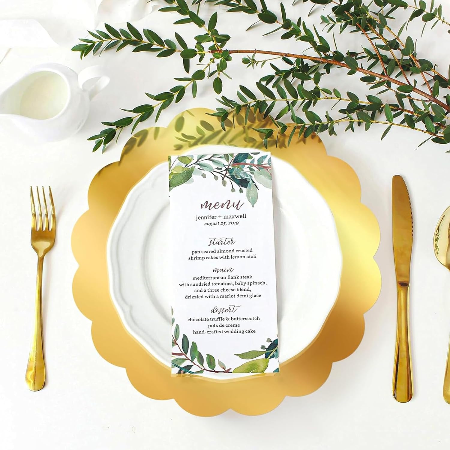 120 PCS Scalloped Gold Placemats, 13.4" Disposable Paper Placemat for Dining Table, Mirrored Chargers for Wedding Birthday Banquet Holiday Party Decor image 4