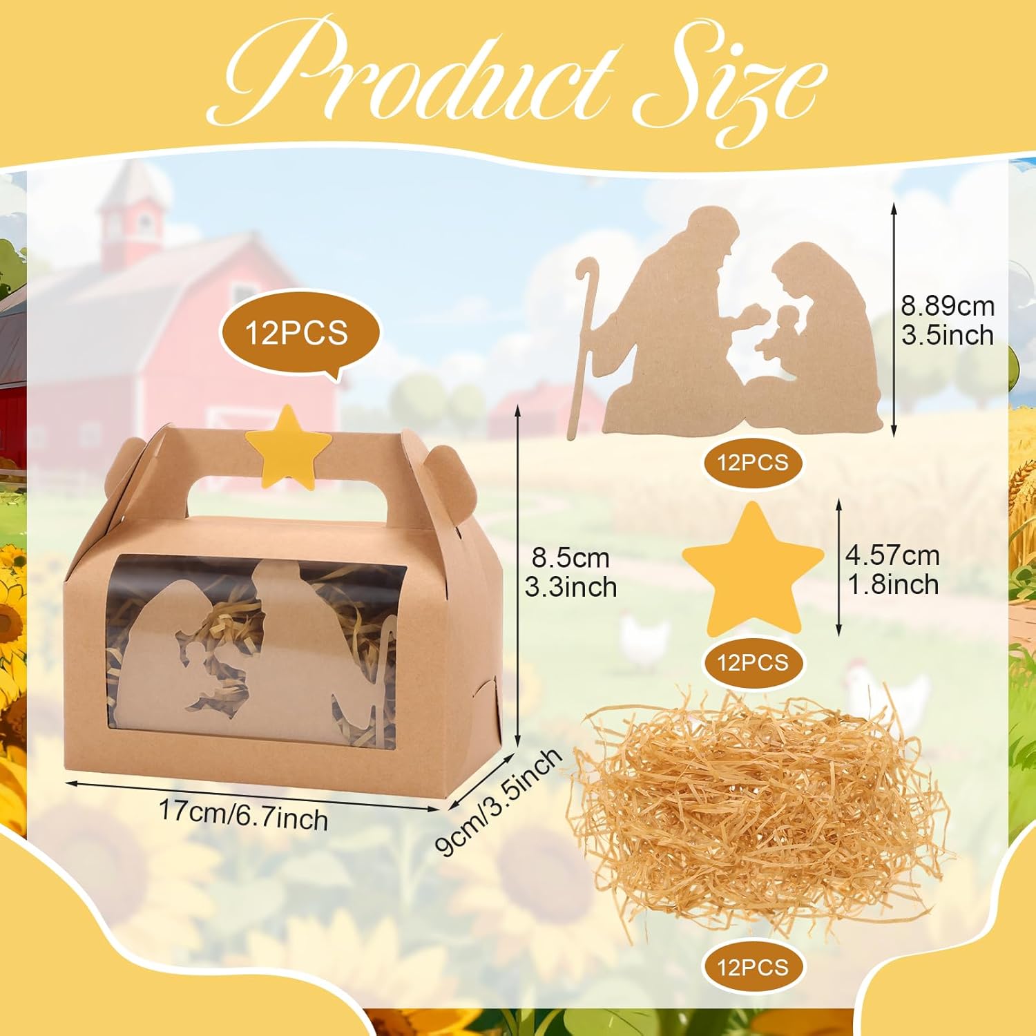 12 Sets Christmas Favor Boxes Bulk Kraft Paper Nativity Wrapping Treat Bag with Nativity Star 6.8 x 3.5 x 3.4 Inch Christmas Cookie Boxes Large for Xmas Jesus Religious Party Favor - Image 4