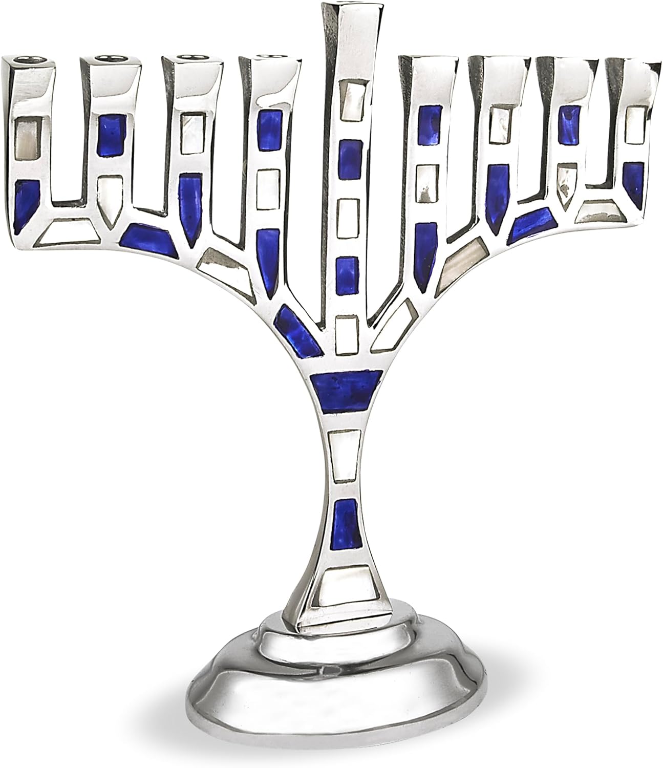 Mosaic Tile Menorah Aluminum Menorah with Blue/White Inlaid Tiles Jeweled Hanukkiah Standard Chanukah Candles Menorah Bejeweled Elegant Minorah