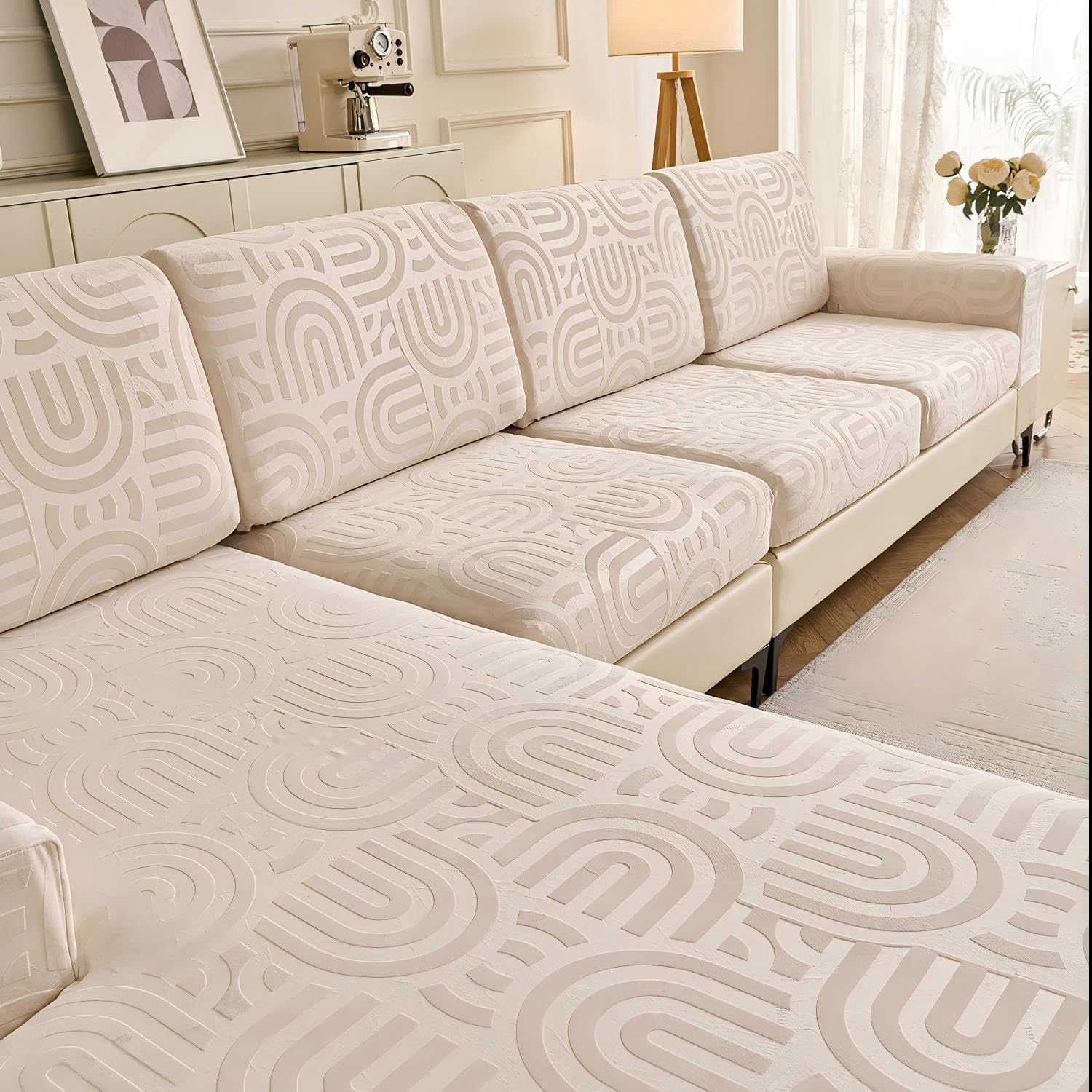 - Couch Cushion Covers for Sectional Sofa Seat Cushion Cover Stretch Washable Separate Sofa Slipcovers Wear-Resistant Universal Furniture Protector (Ivory, 3 PC Seat or Back Covers)