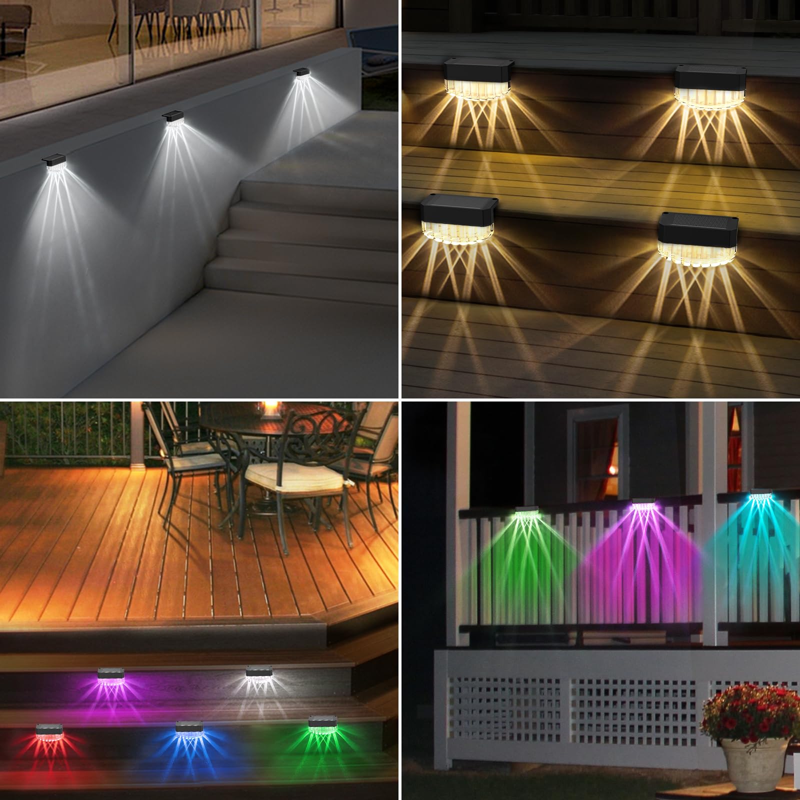 Ayciep Solarlampen für Außen Garten, 6 Stück LED Solar Treppenlicht, 9 Modi (Warmweiß+Kaltweiß +Mehrfarbig+Farbverlauf), Solar Zaunlichter, Balkonbeleuchtung Lampe, Terrasse, IP65 Wasserdicht Beleuchtung